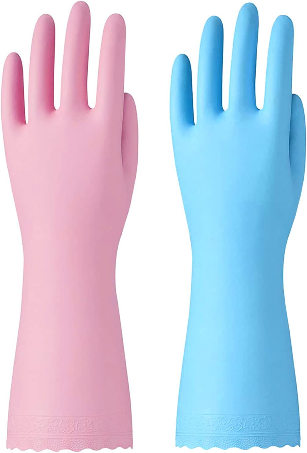 Bamllum Rubber Cleaning Gloves - 3 Pairs Latex Free Kitchen Cleaning Gloves with Cotton Liner- Household Dishwashing Gloves, Non- Slip Waterproof (Medium, Blue+Pink+White)