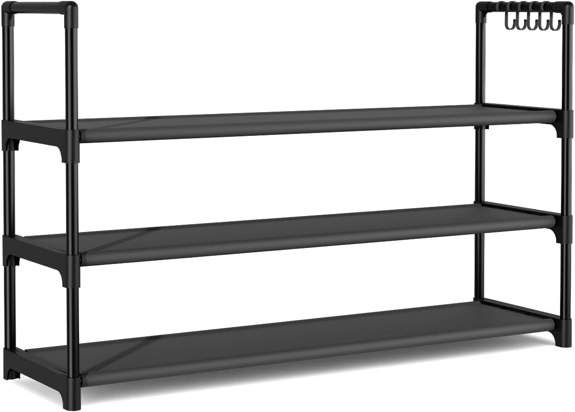 VILICK 5 Tier Shoe Rack with Hook and Side Pocket,Shoe Organizer Space Saver Storage for 20-25 Pair Shoe Storage Shelf Sturdy Free Standing Long Shoe Rack Organizer for Closet,Entryway,Small Spaces