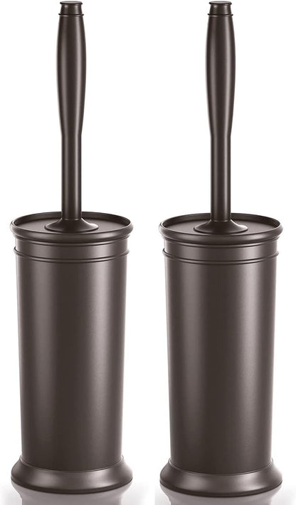 Toilet Brush and Holder 2 Pack, Toilet Bowl Brush with Extra Long Handle, Toilet Scrubber and Covered Holder, Toilet Brushes for Bathroom-Space Saving, Covered Brush, Durable, Deep Cleaning(Black)