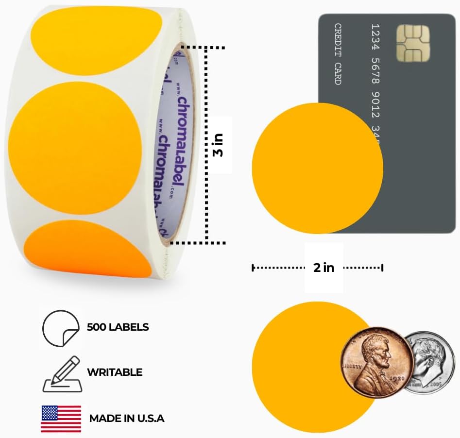 ChromaLabel 2 inch Color-Code Dot Labels | 500/Roll (Yellow)