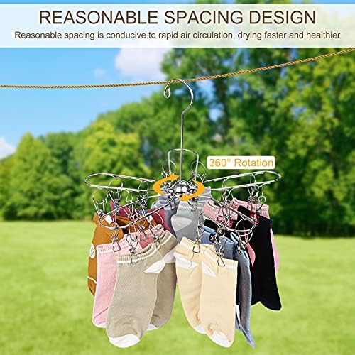 Foldable Clothes Drying Hanger Stainless Steel Underwear Drying Rack with 20 Clips, Laundry Sock Hangers for Hanging Bra, Lingerie, Hat, Scarf, Gloves, Diapers, Towels, Baby Clothes