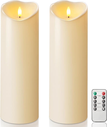 Homemory Dripping Wax Flameless Candles, Battery Operated Candles with Remote Control and Timers, LED Pillar Candles, Electric Fake Candles, 3" x 6", Set of 2