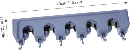 Garneck 5-slot 6-hook Wall Mount Broom Organizer Grey Abs Plastic Mop Holder Easy Install and Sturdy Friction Design