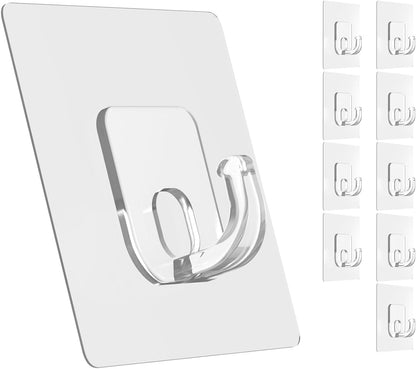 Latoxcaa Large Adhesive Hooks, 10 Pack Heavy Duty Utility Hooks for Hanging 33lb, Damage Free Sticky Hanging, No Trace Self-Adhesive Wall for Kitchen Bathroom Office Multiple Uses