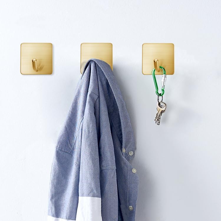 FOTYRIG Heavy Duty Adhesive Towel Hooks Stick on Towel Hanger Wall Holder Waterproof Stainless Steel Sticky Hooks for Hanging Bathroom Kitchen Home-4 Packs