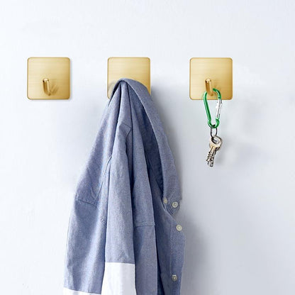 FOTYRIG Heavy Duty Adhesive Towel Hooks Stick on Towel Hanger Wall Holder Waterproof Stainless Steel Sticky Hooks for Hanging Bathroom Kitchen Home-4 Packs