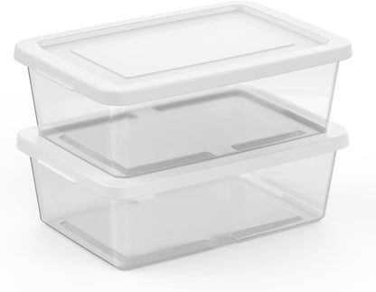 Sterilite 6 Pack Storage Box, 41 Quart Stackable Tote, Clear Plastic Container with Secure Snapping White Lids for Home and Office Organization