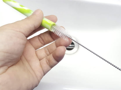 Drinking Straw Cleaning Brushes Set 10 Inches Extra Long 10mm Extra Wide Pipe Tube Cleaner Nylon Bristles Stainless Steel Handle - 10" x 3/8" (10mm) - Set of 15