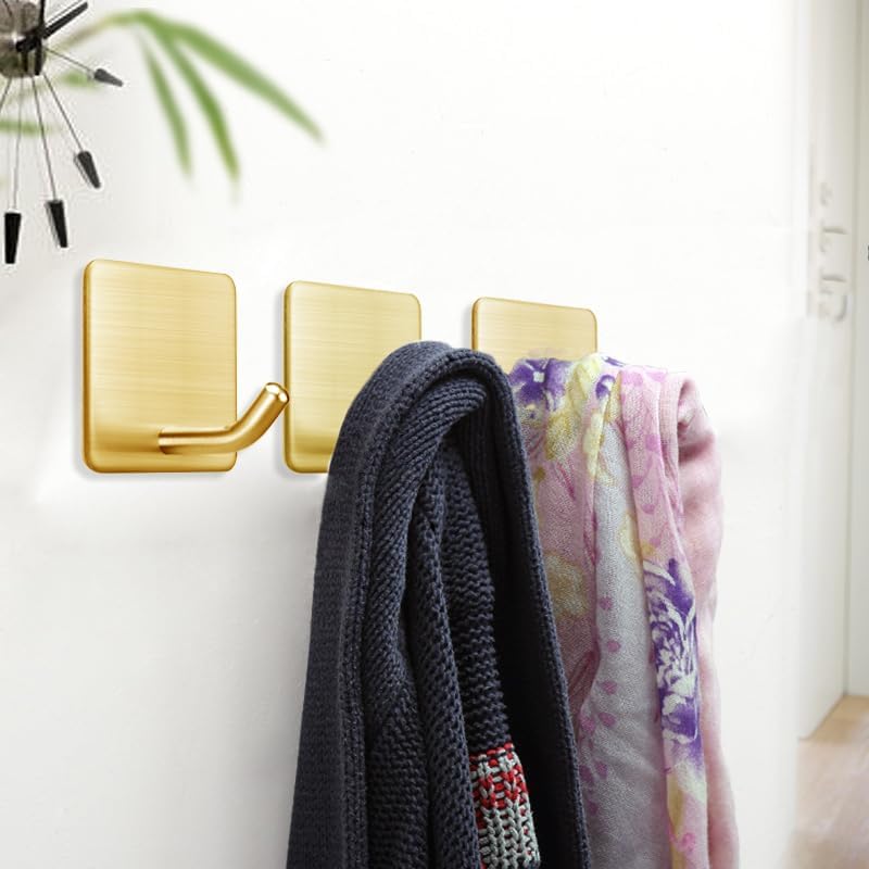 FOTYRIG Heavy Duty Adhesive Towel Hooks Stick on Towel Hanger Wall Holder Waterproof Stainless Steel Sticky Hooks for Hanging Bathroom Kitchen Home-4 Packs
