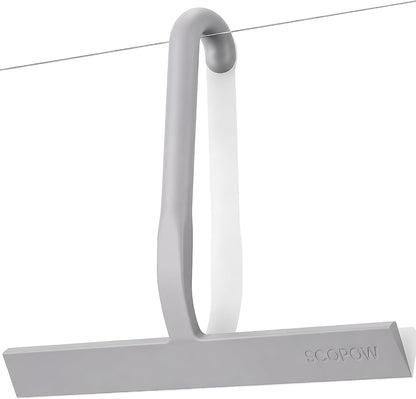 Shower Squeegee for Glass Doors - 10 Inch Bathroom Squeegee with Ergonomic Round Grip, Built-in Hook, Streak-Free No-Squeak Silicone Blade for Shower Glass, Tile Walls, Mirrors & Windows, Black