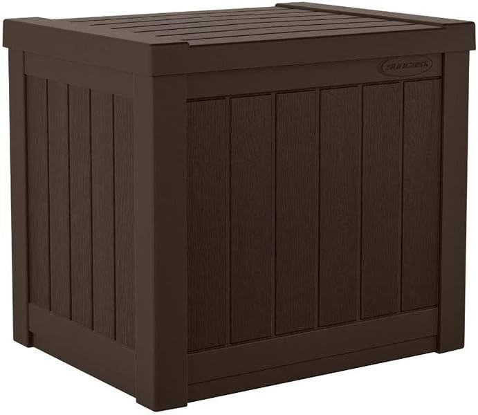 Suncast 22-Gallon Small Deck Box - Lightweight Resin Indoor/Outdoor Storage Container and Seat for Patio Cushions and Gardening Tools - Store Items on Patio, Garage, Yard - Stone Gray, Made in the USA