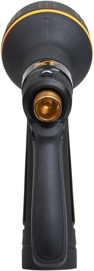 Melnor 65020-AMZ Metal Multi-Pattern Hose Nozzle with Rear Trigger Grip, 7 Spray Patterns, Heavy-Duty Metal Construction, Quick Connect Adapter, Black, Orange