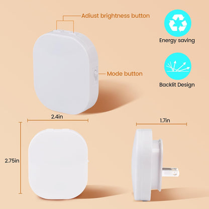 Plug-in LED Backlit Night Light with Motion Sensor, Dimmable Brightness Eye-Caring Warm White Nightlight for Baby & Kids' Bathroom, Nursery, Bedroom, Hallway (2 Pack)