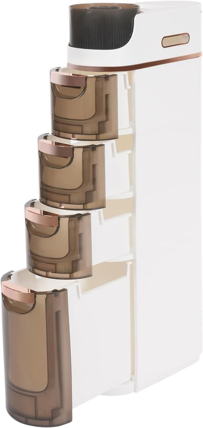 4 Tiers Slim Bathroom Storage Cabinet, Narrow Plastic Rolling Cart Organizer with Drawers, Mobile Storage Organizer with Tissue Box and Removable Dividers for Small Spaces, Bathroom, Bedroom, Kitchen