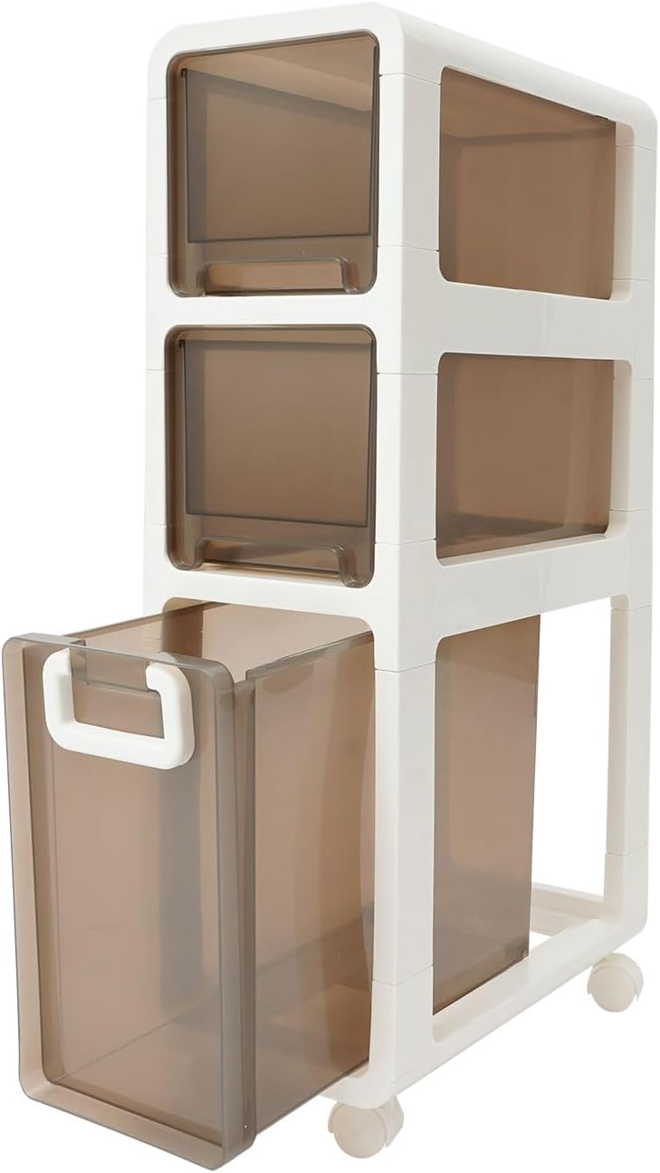5-Tier Slim Bathroom Storage Cabinet,Narrow Floor Cabinets with Drawers and Wheels,Rolling Narrow Organizer for Small Spaces,Kitchen,Laundry,7.9”W