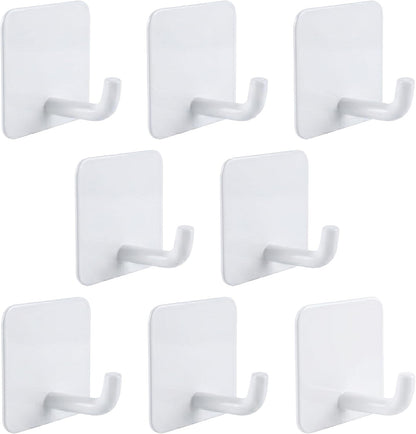 Stainless Steel Adhesive Wall Hooks for Hanging, Heavy Duty Waterproof Stick On for Bathroom Kitchen Shower, Self Adhesive for Towels, Keys, Hats, Robes - 8 Pack (White and Black)