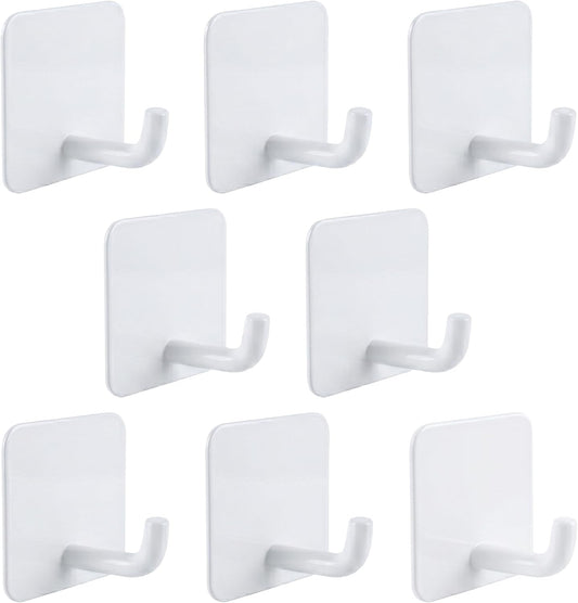 Stainless Steel Adhesive Wall Hooks for Hanging, Heavy Duty Waterproof Stick On for Bathroom Kitchen Shower, Self Adhesive for Towels, Keys, Hats, Robes - 8 Pack (White and Black)