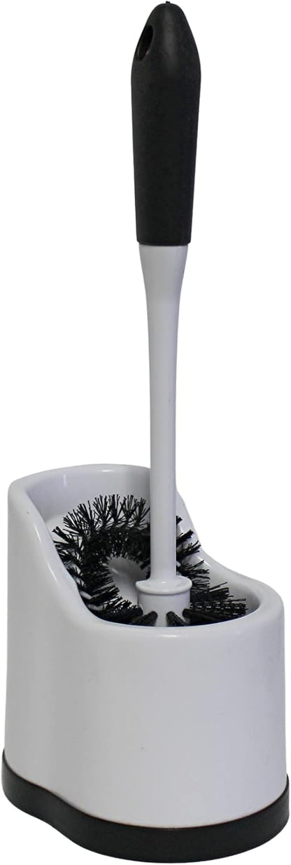 Toilet Bowl Brush Set with Rim Cleaner and Holder – Bathroom Cleaning Brush with Under-Rim Scrubber and Stable Storage Caddy