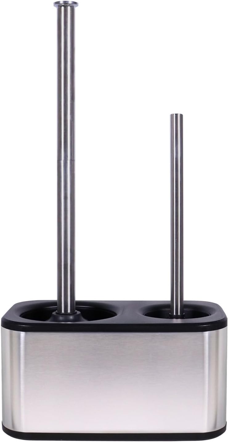 Blue Donuts Toilet Brush and Plunger Set with Holder, Sleek Minimalist Modern Stainless Steel Bathroom Accessories Toilet Plunger and Toilet Bowl Brush Combo