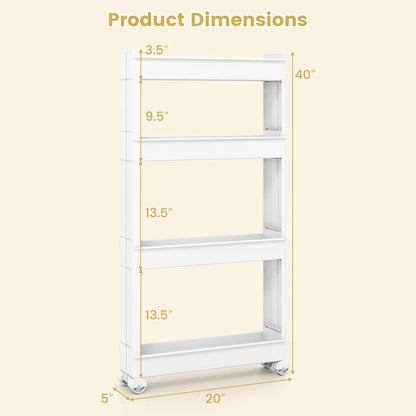 GOFLAME 4-Tier Rolling Utility Cart, Multifunctional Slim Storage Trolley with Detachable Trays and Wheels, Mobile Shelving Unit Organizer for Kitchen, Living Room and Bathroom (20” × 5” × 40”)