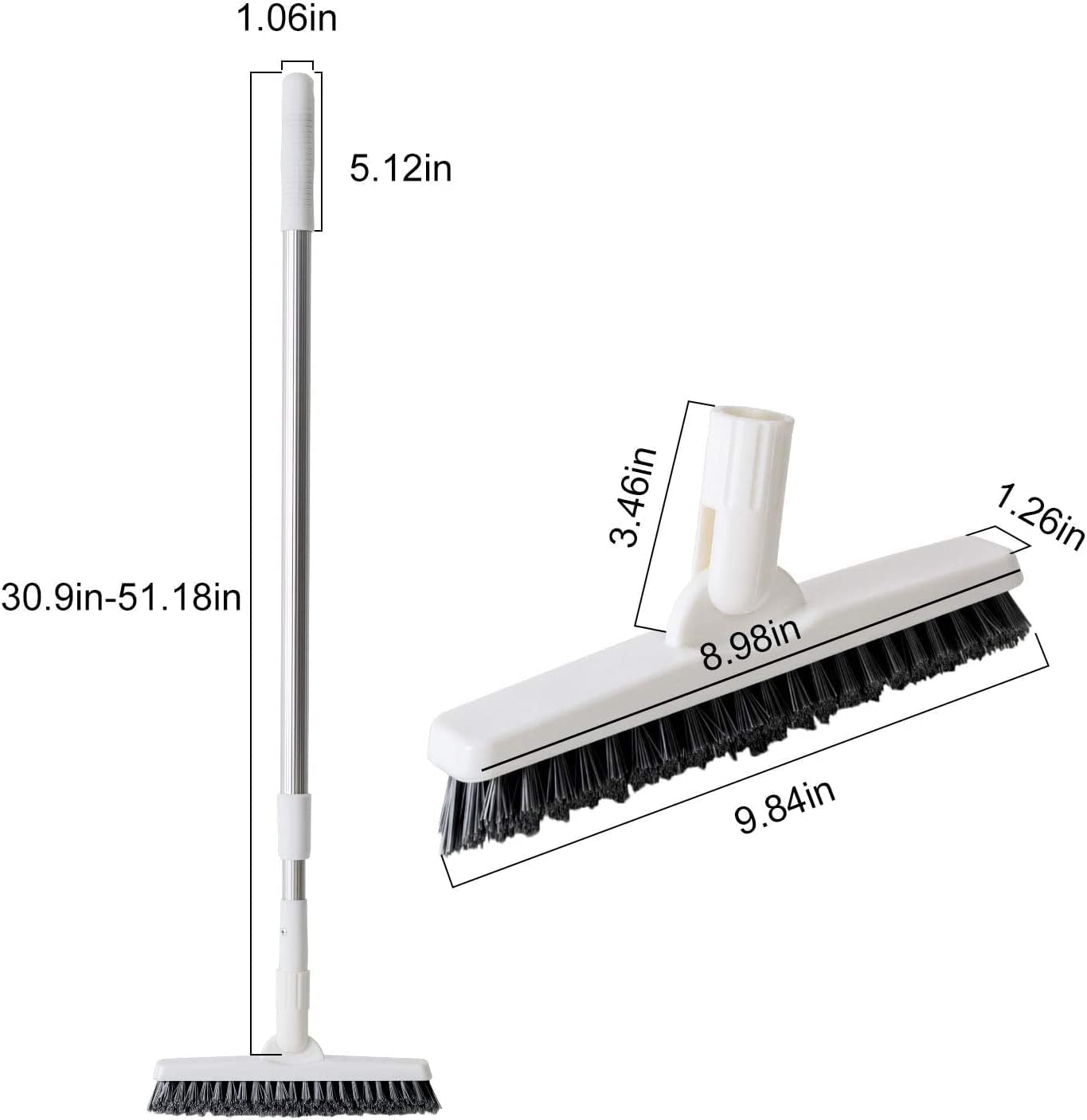 Grout Brush Scrubber with 51.2" Long Extendable Telescopic Handle Cleaning Brush with V-Shaped Bristles Built Scrub Brush Perfect for Bathroom,Kitchen,Tub,Tile,Hard-to-Reach Corners