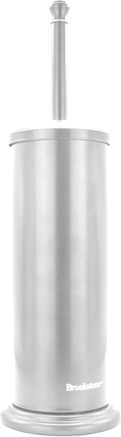 BROOKSTONE Toilet Brush and Holder Set for Bathroom with Splash Guard for Deep Cleaning, Compact and Space Saving Stylish Toilet Bowl Cleaners, Chrome
