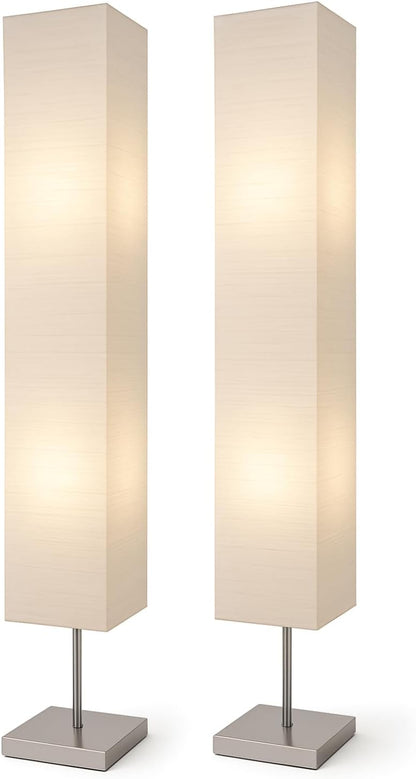 LIGHTACCENTS Rice Paper Floor Lamp Set of 2 Modern Standing Lamps with Chrome Base & White Paper Shades Ambient Lighting for Living Room, Bedroom, and Apartment Decor