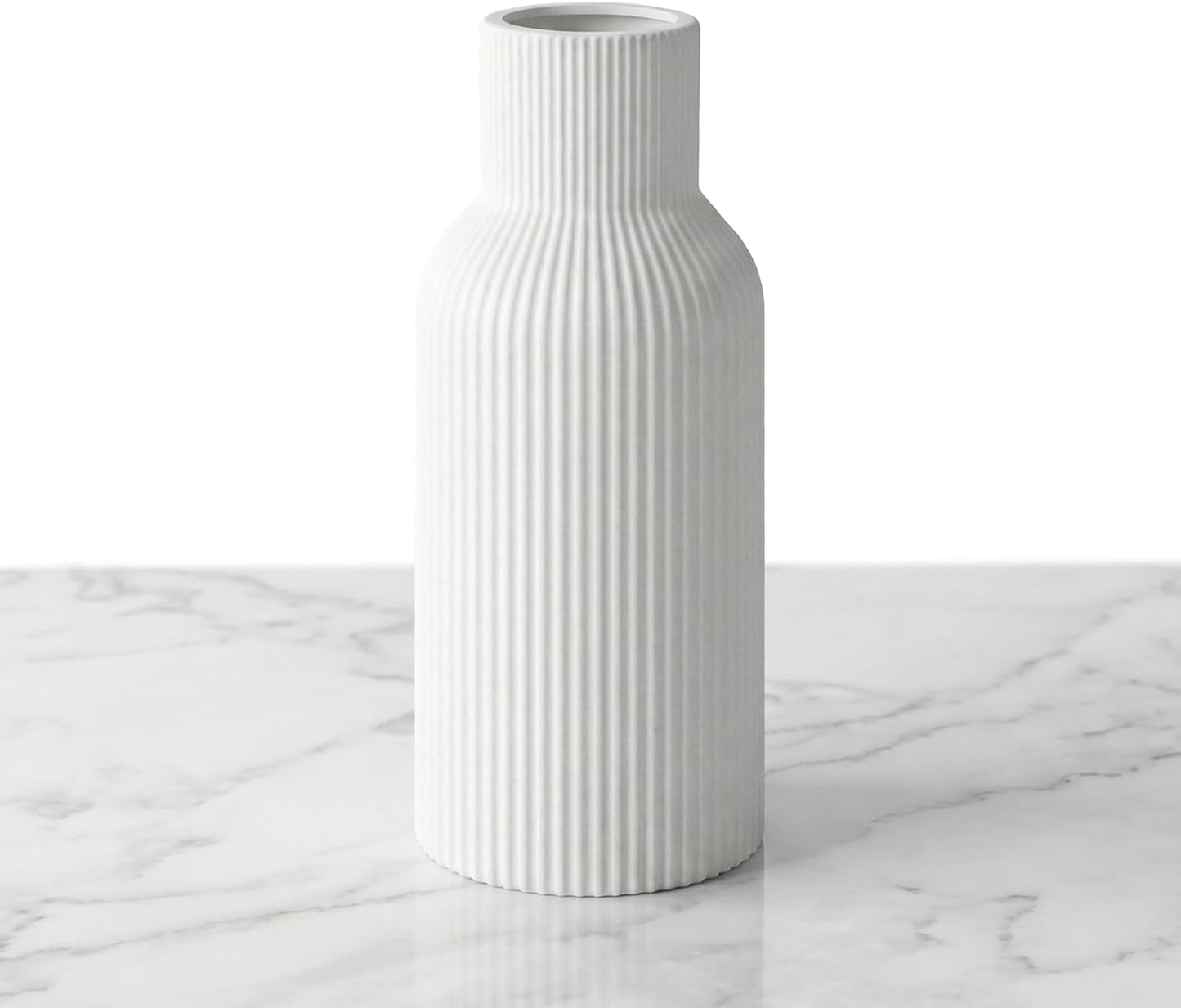 White Ceramic Flower Vases Set of 3, Modern Matte Vertical Ribbed, Nordic Minimalist Decor for Pampas, Dried & Fresh Flowers, Centerpiece for Living Room, Shelf, Entryway, Wedding,Office
