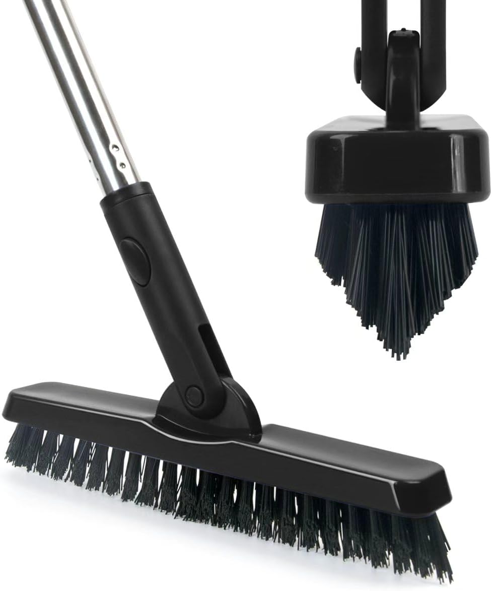 CELOX Grout Brush with Long Handle, 180°Rotation Tile Grout Cleaning Brush, Gray