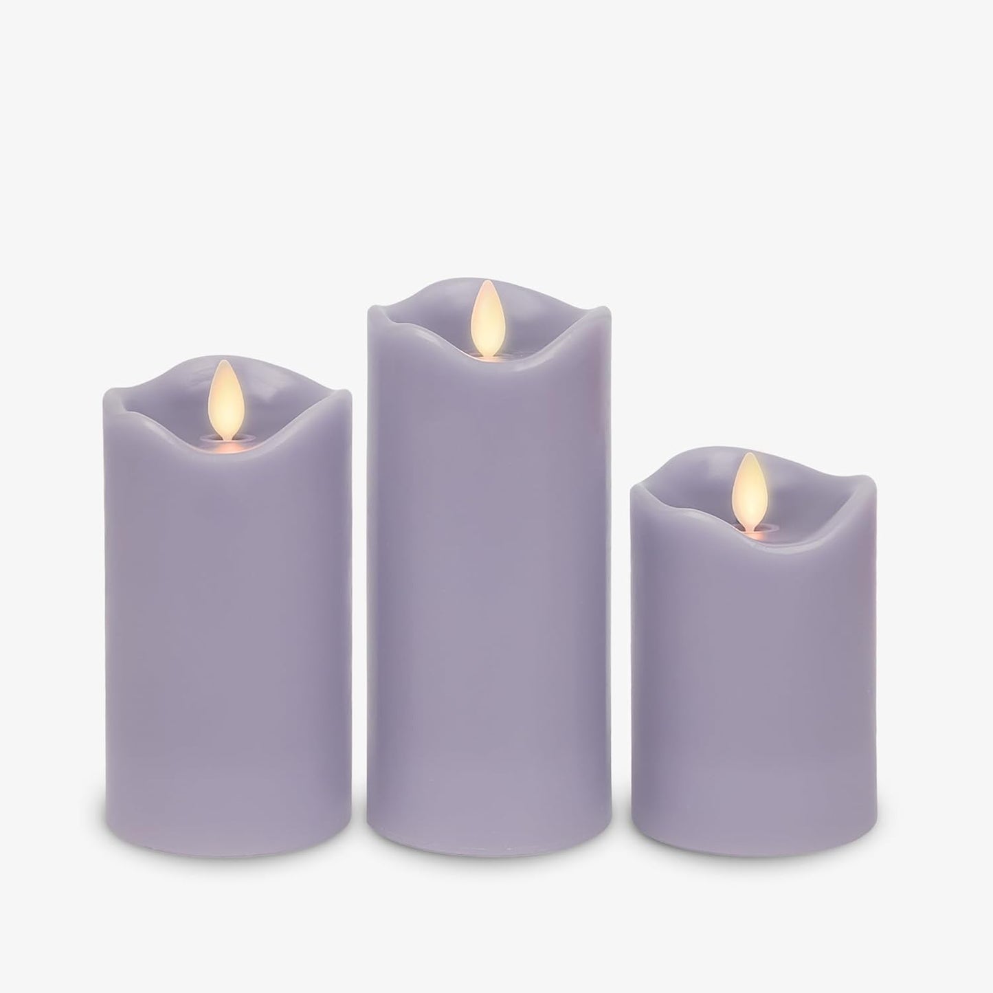 Matchless Candle Co. by Luminara Set of 3 Flameless LED Flickering Moving Flame Pillars (3" x 4.5", 5.5", 6.5"), Melted Unscented Real Wax Edge w/Smooth Finish, AA Battery Operated, Pearl Ivory