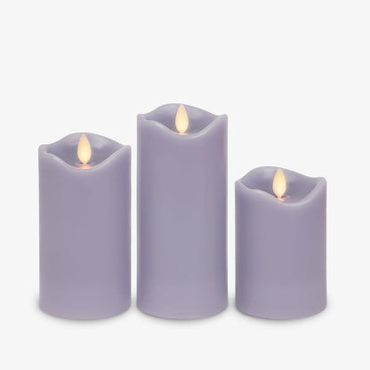 Matchless Candle Co. by Luminara Set of 3 Flameless LED Flickering Moving Flame Pillars (3" x 4.5", 5.5", 6.5"), Melted Unscented Real Wax Edge w/Smooth Finish, AA Battery Operated, Pearl Ivory