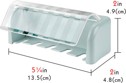 5 Slots Wall Mount Toothbrush Holder with Cover, Self Adhesive Toothbrush Storage Organizer for Shower, Toothbrush Hanger with Automatic Toothpaste Squeezer Dispenser