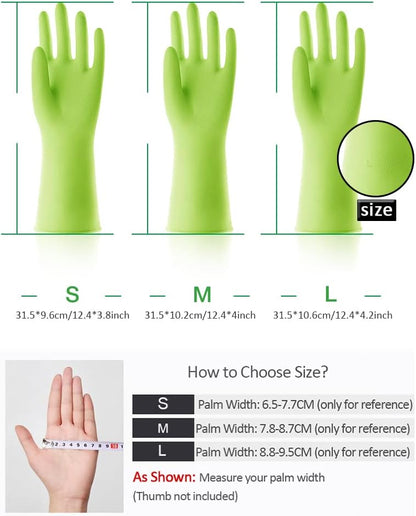 Alimat PluS 3 Pack Reusable Cleaning Gloves Latex Free, Dishwashing Gloves with Cotton Flock Liner and Embossed Palm, Waterproof Household Gloves for Laundry, Gardening (Medium)