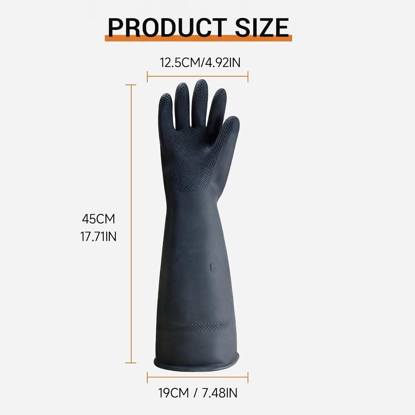 HandLove Heavy Duty Chemical Resistant Latex Gloves, 18-Inch Long Reusable Rubber Gloves for Cleaning, Dishwashing & Industrial Use, Waterproof, Oil, Acid & Alkali Resistant, Large, 1 Pair