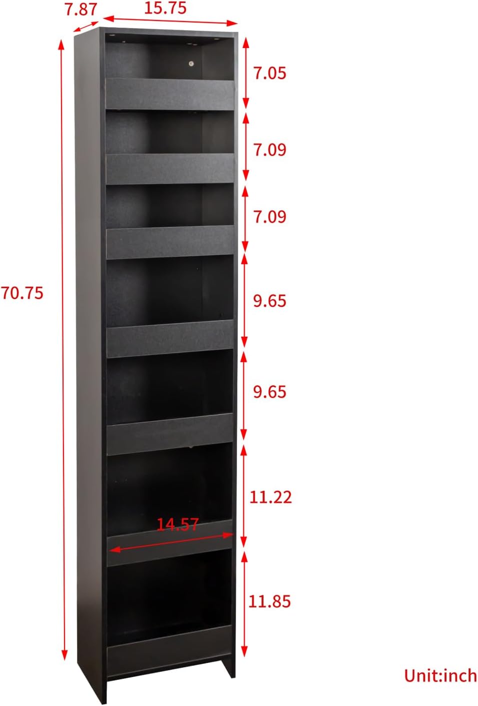 7 Tier Slim Rolling Storage Cart - Kitchen & Pantry Organizer, Narrow Storage Cabinet with Handle & Wheels, Spice Pull-Out Rack Next to Fridge Storage Shelf (White A-7 Tier Shelf Unit)