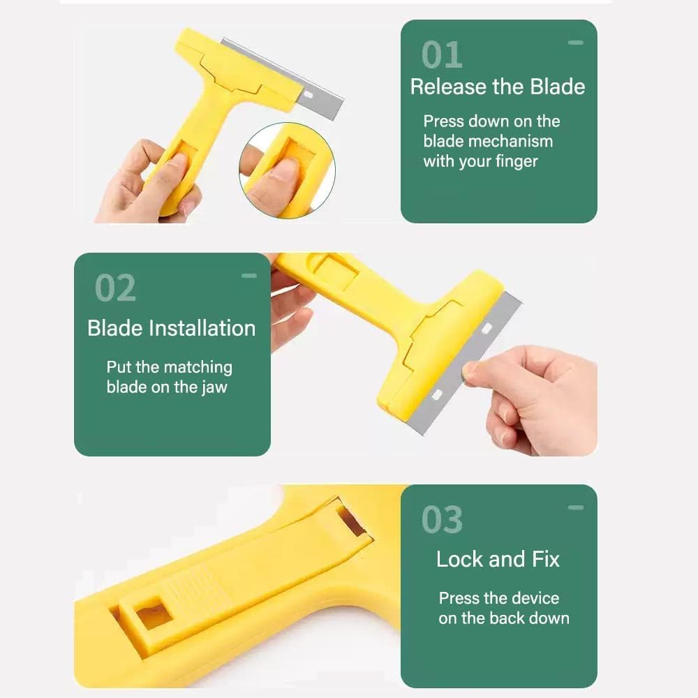 2PACK Razor Blade Scraper Tool with 30Pcs Stainless Steel Blades for Glass Stovetops Cooktop Ceramic Metal Tape Paint Glue Stickers Removal Tool