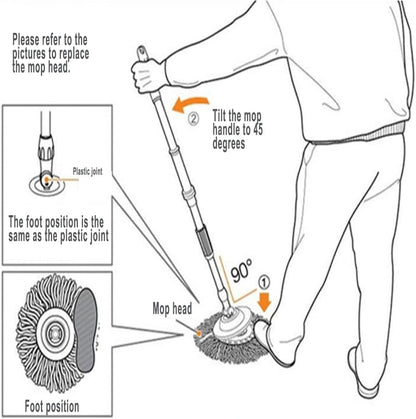 Floor Spin Mop and Bucket Set with Wringer System Extended Stainless Steel Handle 61＂for Home Floor Cleaning Use with 5 Replacement Head Refill and 1 Cleaning Brush Head