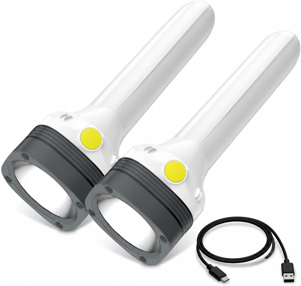 Flashlight Lantern Combo Rechargeable, 2-in-1 LED Flashlight with 360° Camping Lantern & Emergency Strobe, Compact Light for Camping, Power Outage, Car