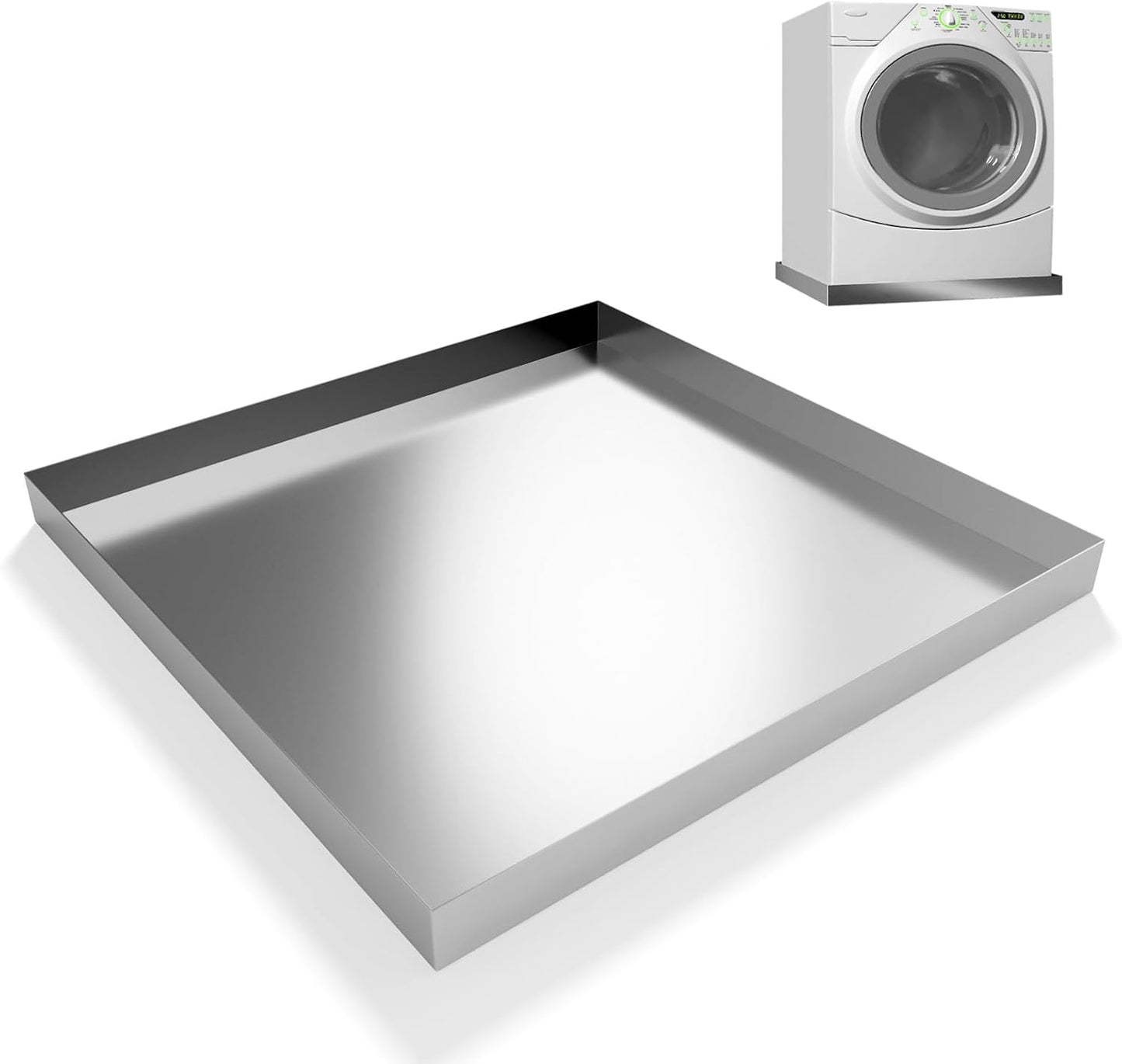 Heavy Duty 304 Stainless Steel Washing Machine Pan, 27" x 25" x 2.5" | Washing Drain Pan, Washing Machine Tray, Washer Pan, Floor & Wood Deck Protection, No Hole