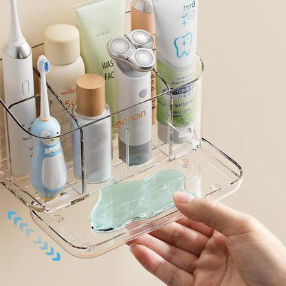 Toothbrush Holder for Bathroom Wall Mounted, 5 Slots Acrylic Toothbrush and Toothpaste Organizer Removable Dividers, Large Capacity Electric Toothbrush Holder for Family Bathroom Accessories, Clear