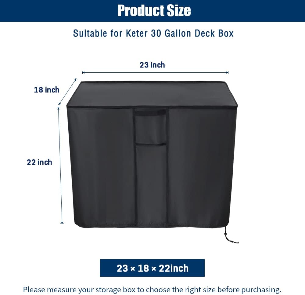 Kingling Deck Box Cover, Outdoor Storage Box Cover for Keter 30 Gallon Deck Box Waterproof Outside Patio Storage Bench Deck Boxes Covers Black (23" L x 18" W x 22" H inch)