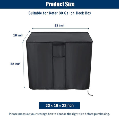 Kingling Deck Box Cover, Outdoor Storage Box Cover for Keter 30 Gallon Deck Box Waterproof Outside Patio Storage Bench Deck Boxes Covers Black (23" L x 18" W x 22" H inch)