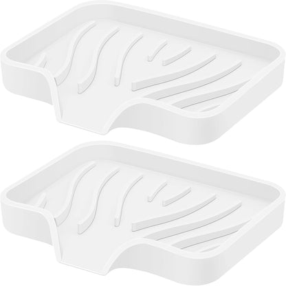 Silicone Soap Dish with Drain, SAISN Kitchen Soap Tray for Shower 2 Pack Self Draining Soap Dish Soft Bathroom Soap Holder for Kitchen Sink Flexible Portable Soap Saver, White