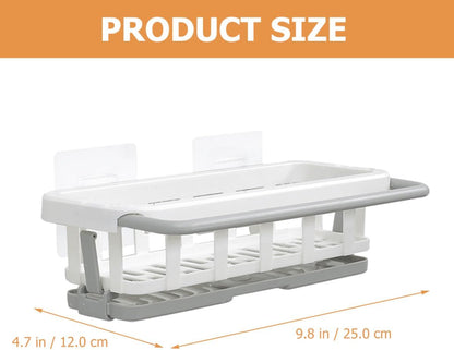 IMIKEYA Kitchen Retractable Dishcloth Holder Wall-mounted Rag Shelf White 210g No-drill Sponge Rack for Sink Organization Home Cleaning Supplies
