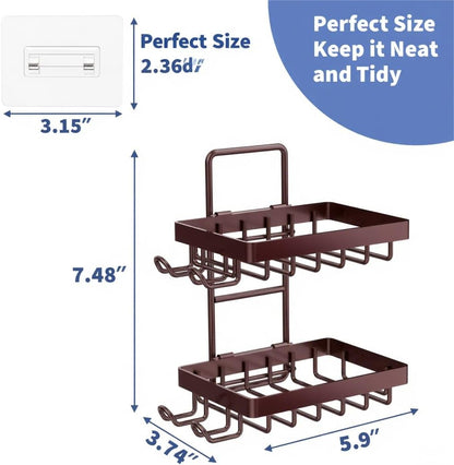 Moforoco Double Soap Bar Holder for Shower, No Drilling, 304 Stainless Steel, Wall Mounted Soap Holder with 4 Hooks and Razor Holder, Shower Rack Soap Tray Bar Soap for Bathroom Accessories Organizer