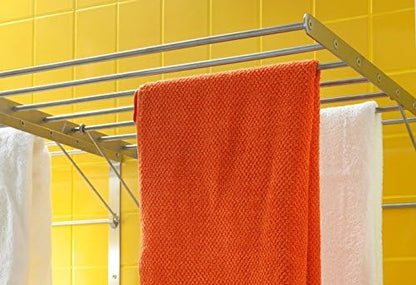 Wall Mounted Clothes Drying Rack - Stainless Steel Collapsible Laundry Rack - Space Saving Folding Accordion Dryer for Indoor & Outdoor Use (32Wx21Dx19H)
