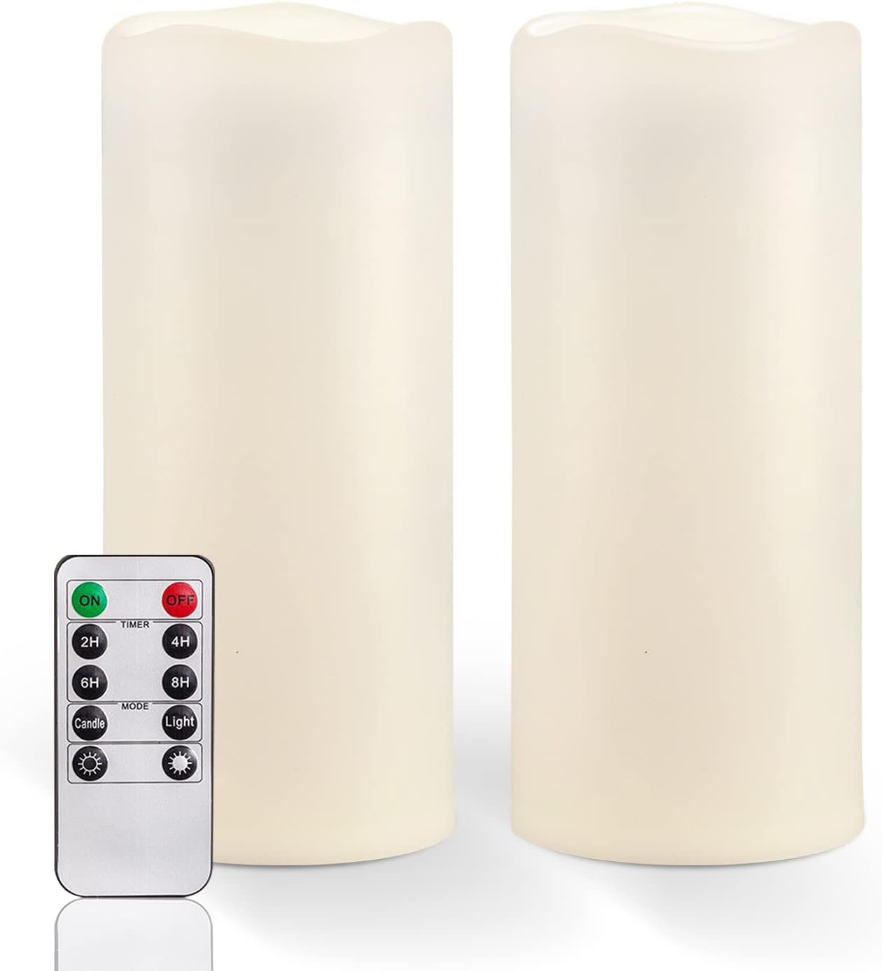 Homemory 6" 8" 10" x 4" Waterproof Outdoor Flameless Candles, Battery Operated Flickering LED Pillar Candles with Remote and Timers for Indoor, Plastic, Ivory White