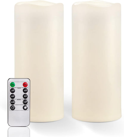 Homemory 6" 8" 10" x 4" Waterproof Outdoor Flameless Candles, Battery Operated Flickering LED Pillar Candles with Remote and Timers for Indoor, Plastic, Ivory White