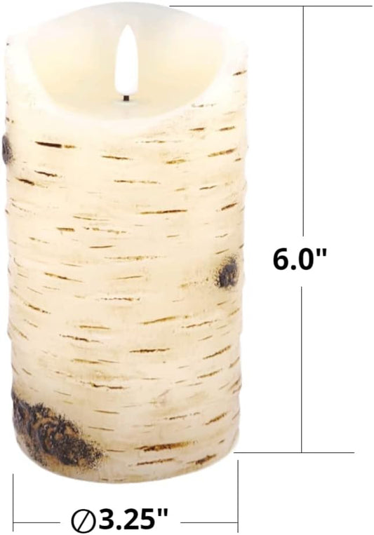 qinxiang Flameless Candles LED Candles Birch Bark Set of 3 (D 3.25" x H 4" 5" 6") Ivory Real Wax Pillar Battery Operated Candles with LED Flame 10-Key Remote Control and Cycling 24 Hours Timer