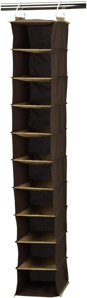 Household Essentials 311322 Hanging Shoe Storage Organizer for Closets |10 Pocket Shelves | Natural Canvas